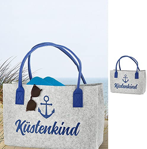 Cepewa Filztasche Aufdruck Küstenkind maritimer Look │ Filz 40x26x26,5cm Henkel │ Shopper Stickerei Strandtasche (1 x Filztasche Küstenkind)
