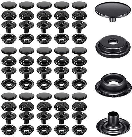 240 Piezas Corchetes de Presión Tornillo, BetterJonny Botones de Presion 15MM Kit de Cierres a Presión de Metálico Snap Button Kit para Cuero Chaquetas Jeans, Negro