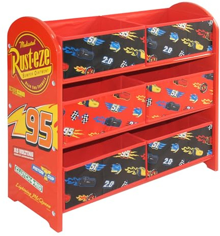 Disney Lightning McQueen Cars Storage Unit with 6 Storage Boxes for Kids, Multicolour
