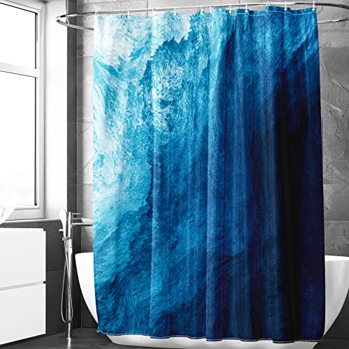 Berkin Arts badrum duschdraperi set 178 x 178 cm vattentät polyester med krokar modern europeisk bläckmålning stark blå fälg djup blå vattenfärg djupblå havsfärg