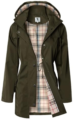 SaphiRose Women's Long Hooded Rain Jacket Outdoor Raincoat Windbreaker(Army-Green,X-Large), A.army-green, XL