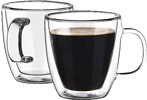 YUNCANG 5.5 oz Espresso Mugs (Set of 2), Double Wall Glass Coffee Cups with Handle Insulated Glasses Espresso Mugs