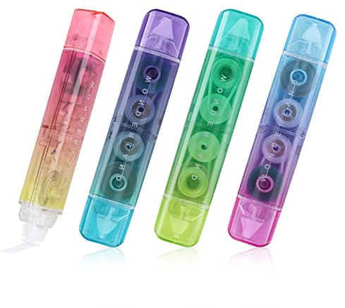 4pcs Gradient 2 in 1 White Out Correction Tape, Cut Quick Dry Correction Tape Invisible Correction Tape and Double Roller for Family Home School Office Supplies