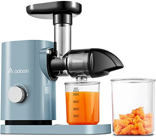 Aobosi Slow Juicer Entsafter Gemüse und Obst Profi Entsafter mit Ruhiger Motor & Umkehrfunktion & Saftkanne & Reinigungsbürste, Bpa-Frei（150 Watt/Blau