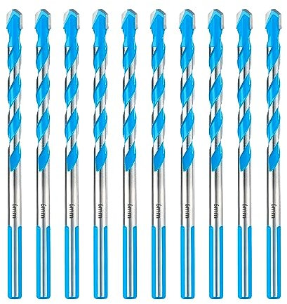 toolant Juego de brocas de hormigón de 6 mm y juego de brocas de mampostería, juego de brocas de martillo a prueba de golpes para hormigón/vidrio/ladrillo/plástico/cemento/azulejos, punta de broca de