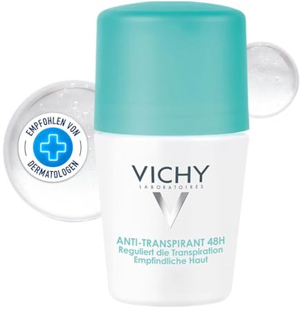 VICHY Anti-Transpirant 48h Roll-On, Langanhaltender Schutz bei starkem Schwitzen, Für Damen und Herren, Für empfindliche Haut, Ohne Alkohol und Parabene, Dermo Tolerance, 50 ml