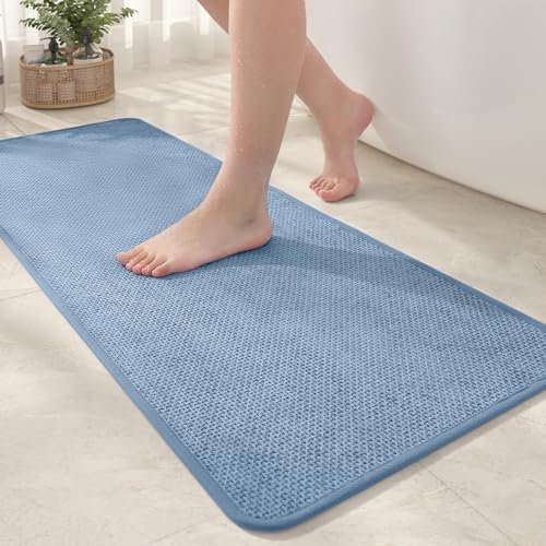 COLOR&GEOMETRY Badematte rutschfest 44 x 120 cm, Weich Badteppich rutschfest Waschbar, Imitierte Gewebte Badezimmerteppich, Saugfähige Badvorleger für Dusche, Badezimmer, Badewanne - Blau