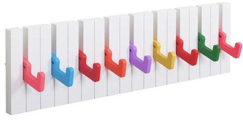 RICOO Garderobenleiste Wandgarderobe Kindergarderobe Piano Design ausklappbar WM1885-L Garderobe Wand Hakenleiste Kleiderhaken klappbar 9 Haken Holz Klavier bunt Garderobenhaken