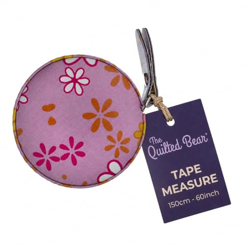 The Quilted Bear Retractable Fabric Tape Measure 150cm/60, Flowers | Double Sided Metric & Imperial, Clear Markings, One Press Automatic Retraction, Compact, Lightweight, for Sewing, Body, Craft