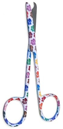 Embroidery Scissors Multipurpose Mini Sewing Shears One Hook Blade 4.5 Nippers for Cutting Light Fabric, Thread, Cross-stitch, Applique, Needlework, Yarn, Stainless Steel (White Multi Paws)