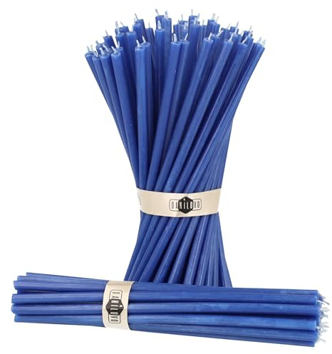 Danilovo - Candele in Cera d'Api, 50 Pezzi, Colore Blu, Candele Decorative per Preghiera, per Rituali, Decorazione o Candele di Compleanno, 18,5 cm x 0,61 cm