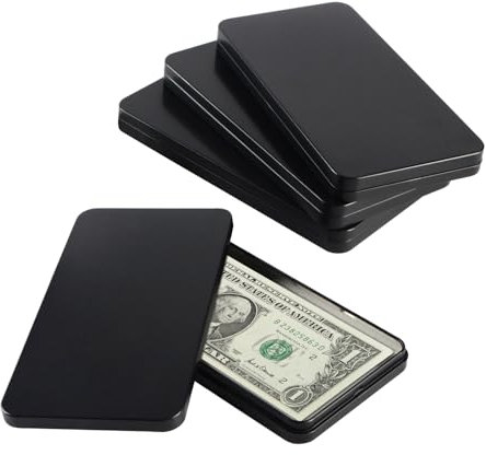 ANMOO 4Pcs Metal Cash Box Paper Money Box For Cash Coin Rectangle Single Row Currency Tray 17cm Money Organiser With Lid, Money Or Bead Storage Box Cash Caddy (Black)