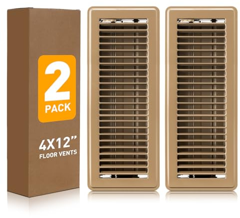 Floor Register 4x12, Heavy Duty Steel Walkable Floor Vent Covers, Air Vent Covers with Adjustable Air Supply Lever for Home Floor, Sidewall, 2 Pack, Brown