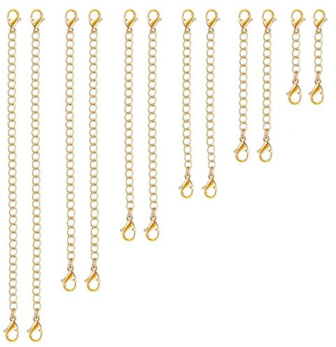 WillTen 12 stycken kedjeförlängning silver guld, kedjeförlängning rostfritt stål, armband förlängning, kedjeförlängning, halsbandsförlängare, kedjeförlängare för halsband