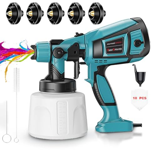TOPALL Pistola Pintura Electrica,850W 32000PRM 1400ML HVLP Pistola para Pintar Paredes y Techos,Pistola Pintar Electrica Pulverizador de Pintura,con 5 Boquillas y 3 Patrones para Paredes, Puertas, etc