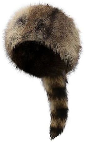 Faux Fur Raccoon Tail Cap Russian Style Round Flat Cap Winter Warm Skiing Hat Thicken Plush Windproof Caps Cute Elegant Earmuff Hat Soft Fuzzy Beanie Outdoor Trapper Hats for Men Women Light Brown