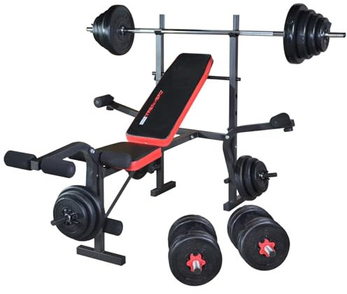 TrainHard Multifunktion Hantelbank klappbar mit Beincurl Butterfly, geprüft und zertifiziert nach EN957 / optional: Hantelset aus Langhantel Kurzhantel (Hantelbank + 50 kg Lang- & Kurzhantel)