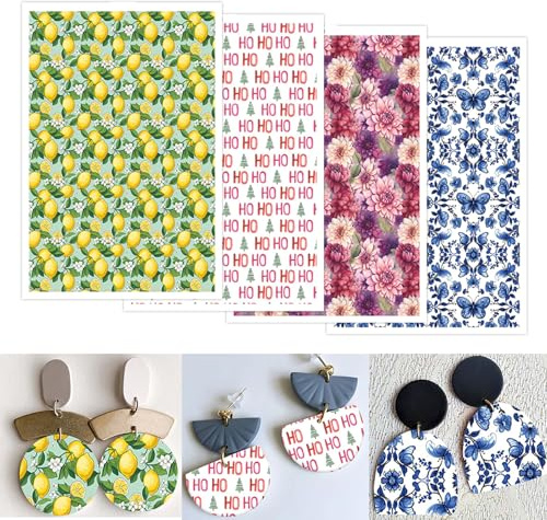 Briartw Festive Flora Series Polymer Clay Transfer Paper - 20 Sheets (Per Pattern 5 Sheets) Transfer Sheets for Polymer Clay,Per Sheet 3.93 x 5.82 inch Transfer Paper for DIY Clay Jewelry