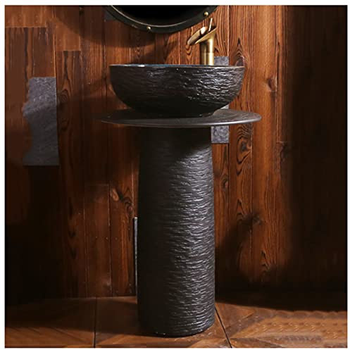 GLJTUO Pedestal Sink Handcrafted Ceramic wash Basin Pedestal washbasin, Kaolin Clay Pedestal Sink Round Freestanding Sink for Indoor and Outdoor (J Without mirror)
