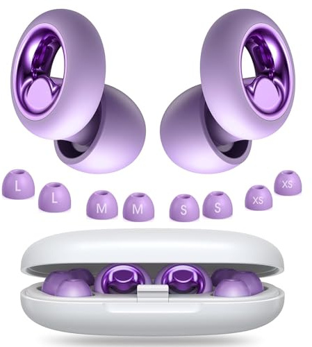 Bouchon d'oreille pour dormir, avec réduction de bruit 45dB, silicone réutilisable, 8 embouts en 4 tailles pour protection auditive, sommeil (Violet, 4 tailles (1 set))
