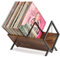 PUERSI Soporte Vinilos, 80 LP Expositor Discos Vinilo, 1 Nivel Almacenamiento de Vinilo con Divisor Ajustable, Organizador para Álbumes, Revistas, Libros y Archivos - Marrón