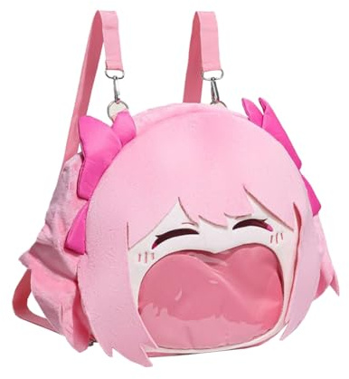 DEXSHUN Kaname Madoka Mochila de felpa lindo bolso de hombro de dibujos animados anime bolsa de felpa con boca grande bolsa de almacenamiento para mujer periféricos de anime regalo, Kaname Madoka