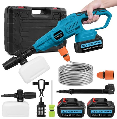 Power Washer High Power Washer Machine 120 Bar and Charger with 2 Batteries Portable Pressure Washer with 6 IN 1 Nozzle and 5m/16.5ft tube for Car, Watering Flowers, Cleaning Floors