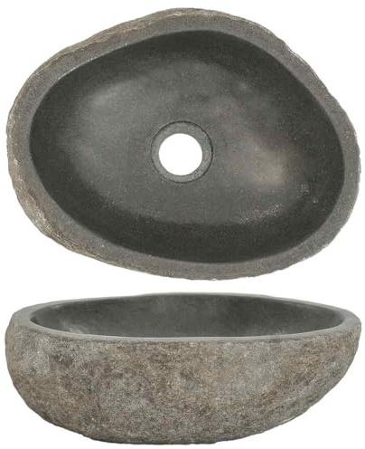 Lavabo Ovale with Pierre de Rivière, Design Naturel, Vasque à Poser Salle de Bain, Lave Main, Meuble Vasque Salle de Bain, Noir, 29-38 x 24-31 x 12 cm