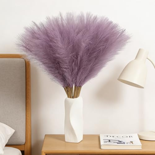 TILONKJ 30 Piezas Pampas Secas Decoracion, 55cm Púrpura Pampas, Plumas Decoracion, Artificial Hierba de Pampa Esponjosas para Decoracion Boho Fiestas Bodas,Decoración Hogar (Viola)
