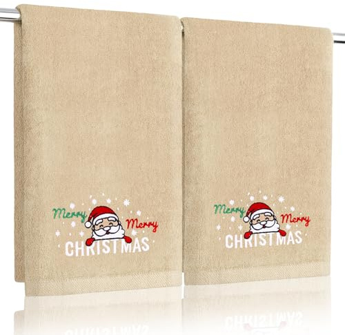 AGRIMONY Lustige Weihnachten Handtücher für Küche und Badezimmer - Baumwolle Geschirrtücher Deko Hängende Handtuch Geschirrtuch Einweihungsgeschenke Geschenke für Frauen-2er-Set,Khaki