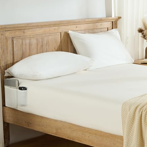 Entisn Pure Cotton Fitted Sheets with Pockets on Side, 400 Thread Count Queen Cotton Fitted Sheet Only, Deep Pocket Fits Mattress Up to 16 Inch, Breathable & Soft Bedding Sold Separately (Ivory White)