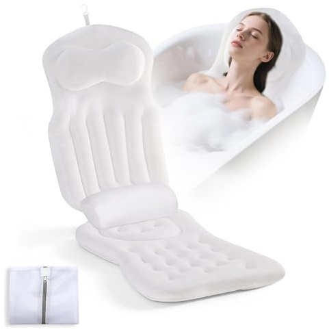 Cojines Bañera de Cuerpo Completo para, Bañera con tapete de Burbujas con Reposacabezas y Soporte Lumbar, Cojines de bañera para sofá de baño con ventosas y Ganchos para Colgar (Blanco)