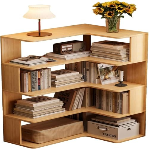 DUY Estantería esquinera de madera de 3 niveles, estantería de almacenamiento independiente para sala de estar, dormitorio, oficina en casa, organizador de almacenamiento de libros (cuarto piso)