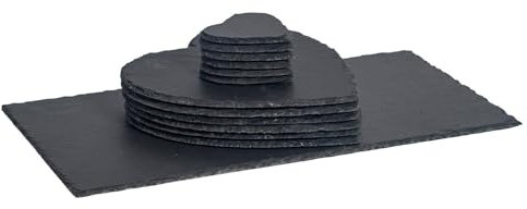 Argon Tableware Heart Slate Placemats, Drink Coasters & Platter Set - 13pc - Black Natural Slate Dinnerware Place Settings Dining Mats for Kitchen, Home, Bar, Restaurant, Weddings, Events