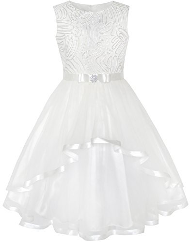 Sunny Fashion Mädchen Kleid Blume Nicht-gerade Weiss Belted Hochzeit Party Brautjungfer Gr. 146, Size 12