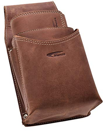 Menzo Kellnerbörsenset 12 Monate GARANTIE! Mit Fach für Gastro-Computer aus echten Leder, Kellnerbörse, Kellnertasche, Set (deltabraun)