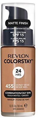 Revlon Colorstay Liquid Foundation Makeup for Combination/Oily Skin SPF 15, Longwear Medium-Full Coverage with Matte Finish, Honey Beige (455), 30 ml