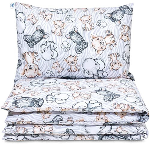 Pepi - Baby Bettwäsche Set - 120x90 cm Kinderbettdecke und Kissen 60×40 cm - Bettwäsche Baby aus Baumwolle 100% - Safari