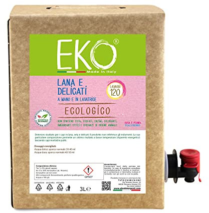 Eko Detersivo Lavatrice Lana e Delicati Profumo Floreale, Ecologico - Bag in Box 3L 120 Lavaggi