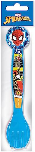 Tataway Marvel Set 2 posate blu per bambini in plastica Spiderman Uomo Ragno cucchiaio e forchetta
