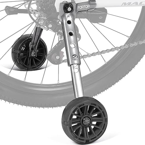 FORTOP Ruedas de entrenamiento para bicicleta, par de ruedas traseras resistentes con estabilizadores montados para bicicleta variable de 16, 18, 20, 22 y 24 pulgadas, para niños y niñas (negro)