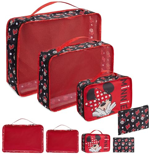 Disney Travel Organizer Taschen 4er-Set mit 3 Packing Cubes & 1 Kosmetiktasche Blau - Reise Zubehör (Rot Minnie)