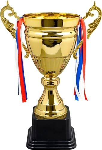 MSYU Grand trophée doré pour tournois sportifs, trophée en métal doré de 38 cm, pour cadeaux de fête, trophée de première place pour football et match de football (doré, 38,1 cm)