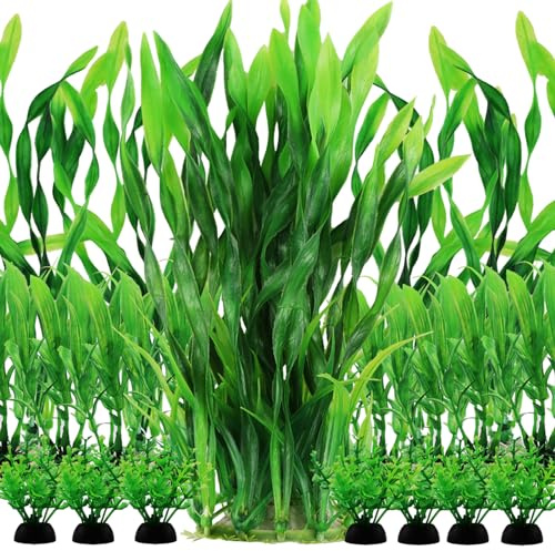 QUOZUO Plantas de Acuario, 20 piezas Decoración para Tanque de Peces Plantas Verdes Artificiales Decoraciones de Acuario para Acuario Doméstico y de Oficina, de Pequeño a Grande