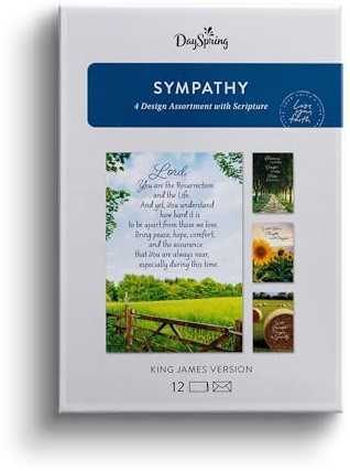 DaySpring - Sympathy - 4 Design Assortment with King James Scripture - 12 Sympathy Boxed Cards & 12 Envelopes (U1612)