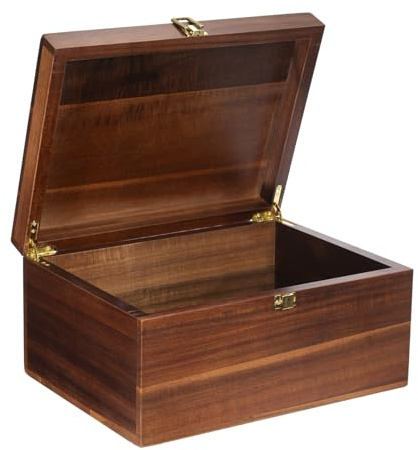 NLGQ Large Wooden Storage Box - Wood Box with Lid for Home Decor, Ideal for Keepsakes, Trinkets, Jewelry & Other Stash, 12.5x9.4x6.1 IN, Wood Keepsake Memory Gift Box, Rustic Design-WB004- X Large