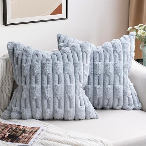 ZWJD 2er Set Grau Kissenbezug 50x50 Kunstpelz Plüsch Kissenbezüge Weiche Kissenhülle Flauschig Dekokissen Moderne Kissen Deko für Wohnzimmer Sofa Schlafzimmer Auto Dekor Sofakissen 50 x 50cm