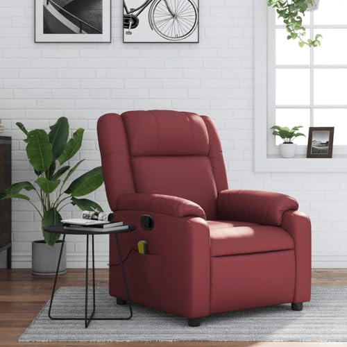 Homgoday Poltrona massaggiante per TV, poltrona relax, poltrona reclinabile, poltrona reclinabile con funzione di riposo manuale, schienale regolabile, per soggiorno, rosso vino