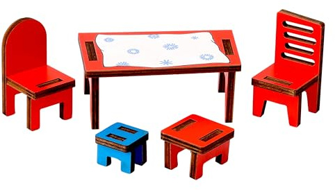 Pippi Langstrumpf Küchenmöbel – Offizielles Pippi Langstrumpf Zubehör-Set mit Tisch, Stühlen & Hockern – Passend zum Puppenhaus Villa Kunterbunt – Schwedisches Design – ab 3 Jahren