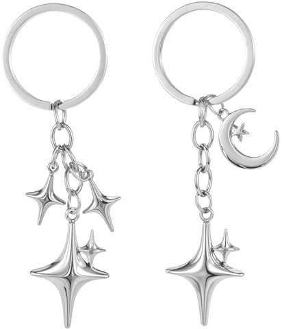Molain Lot de 2 porte-clés mignons en acier inoxydable avec étoiles et lune - Accessoires esthétiques pour sac à main, Moon Star, taille unique